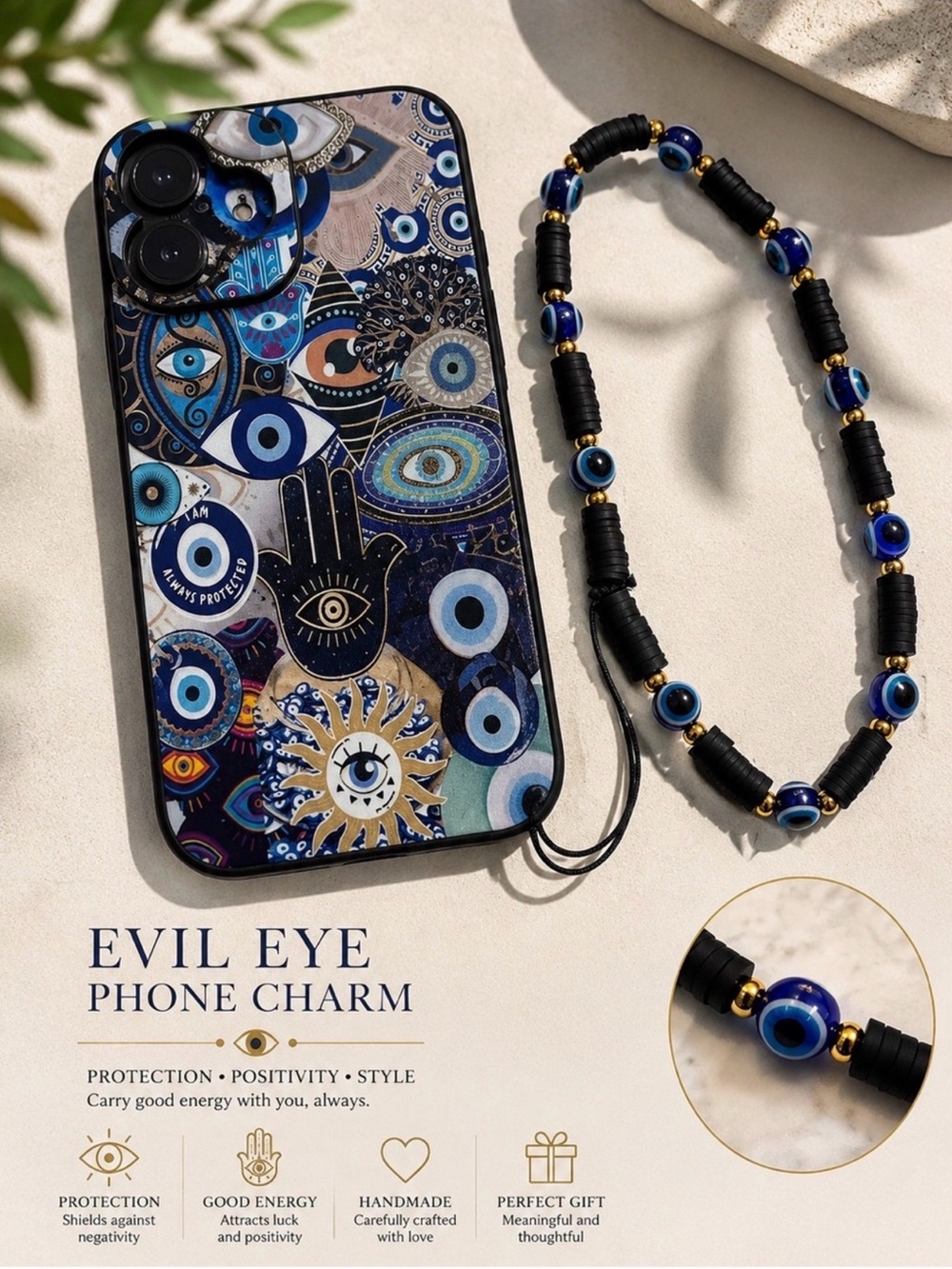 Evil Eye Phone Charm and Protective Case - Blue iphone 16 plus